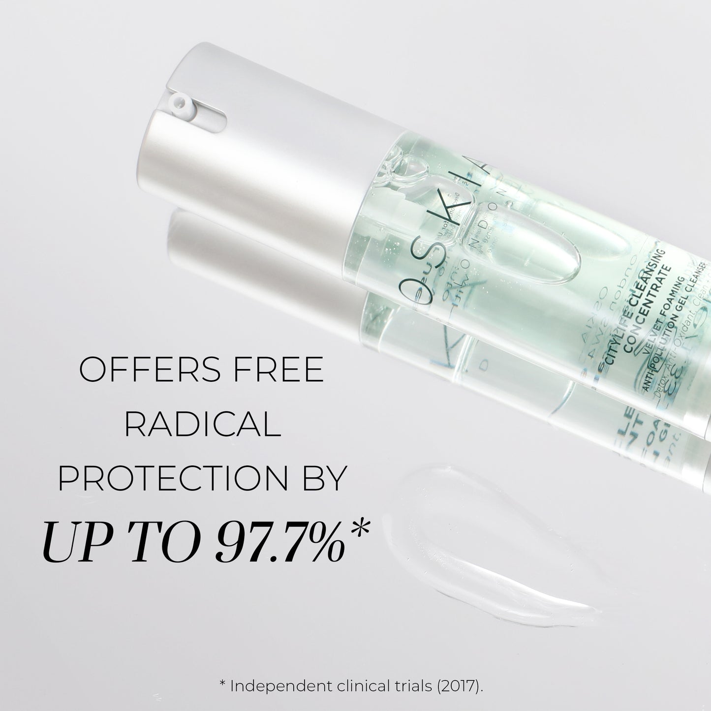An infographic of our Citylife Cleansing Concentrate. Offers free radical protection by up to 97.7%.