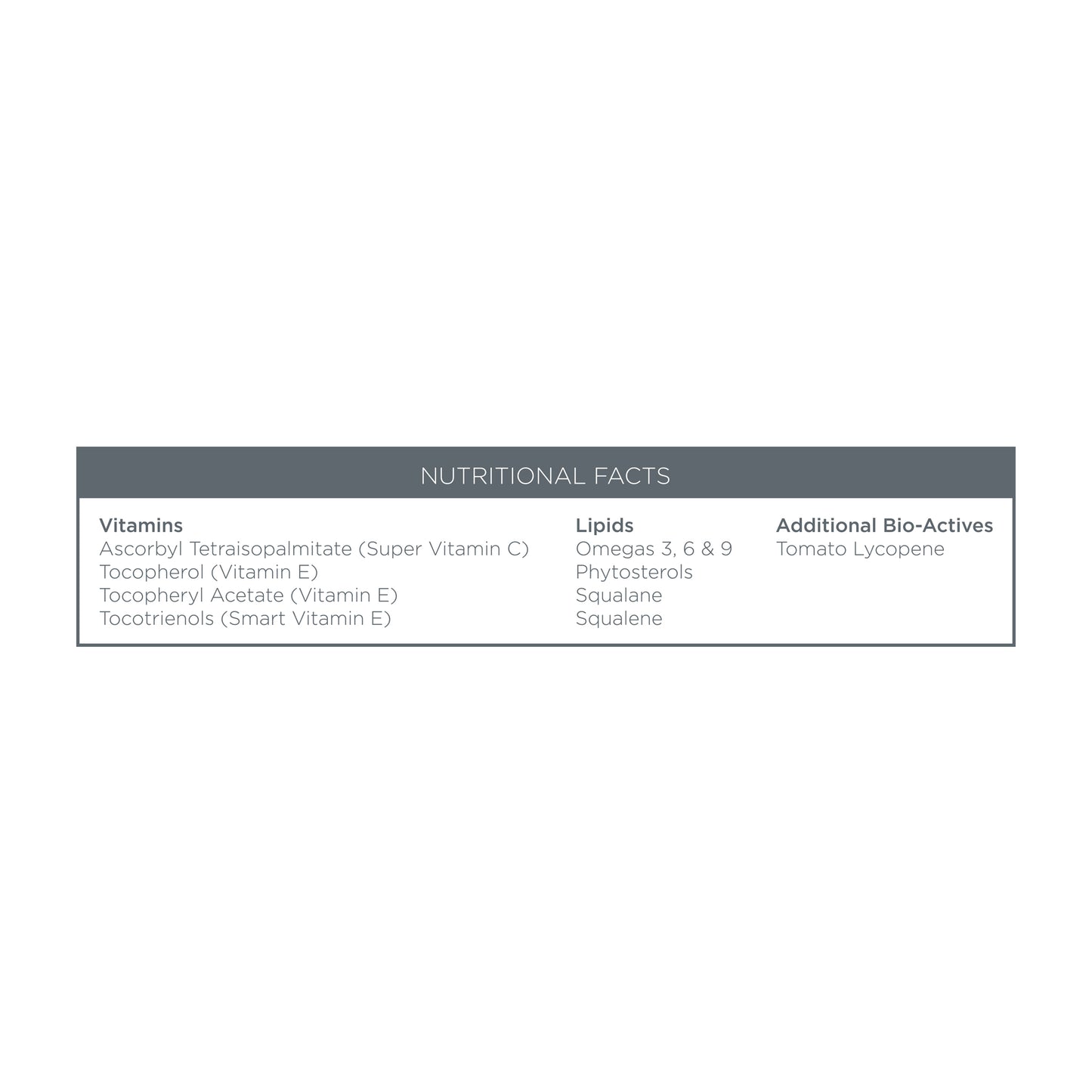 Nutritional Facts box for OSKIA's super C