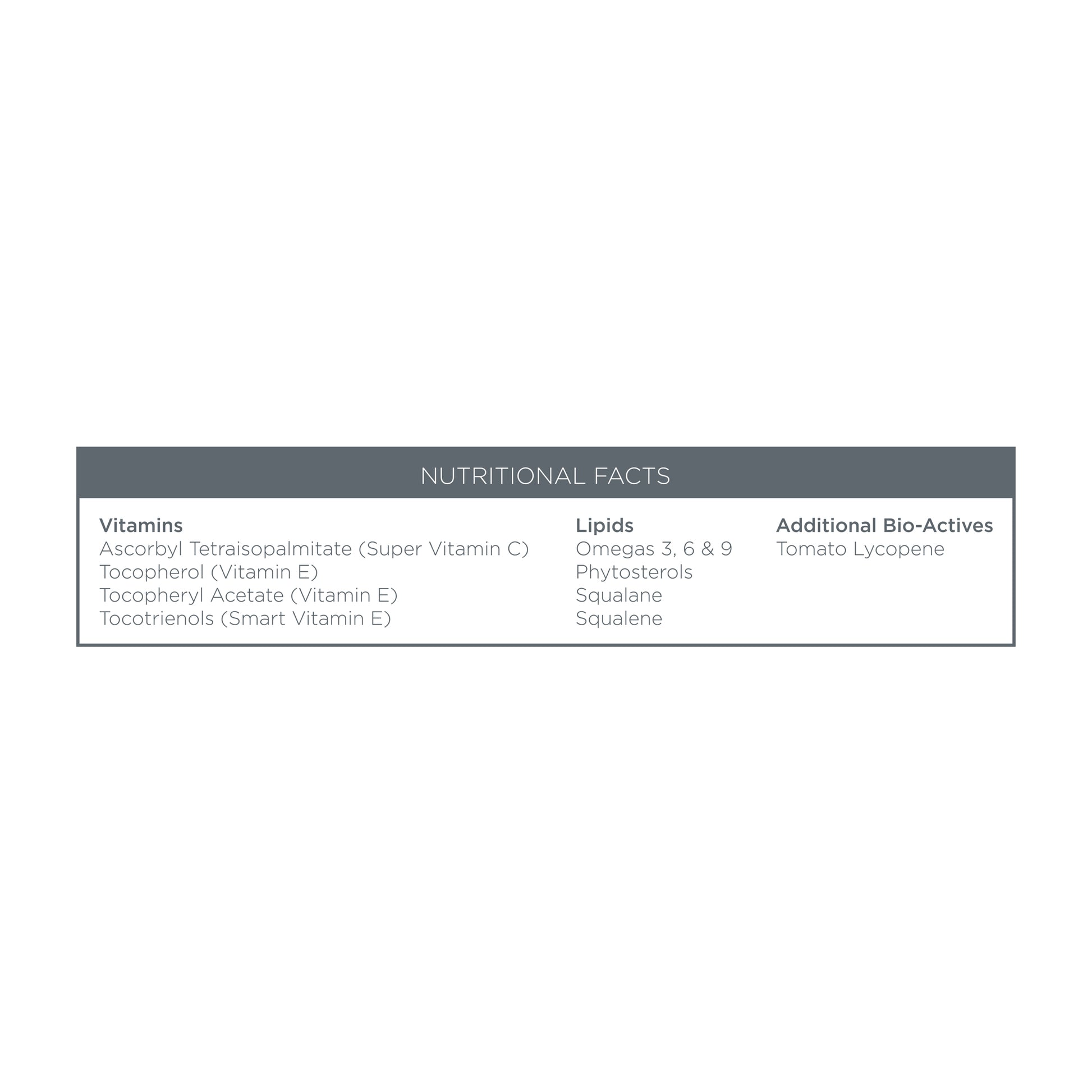 Nutritional Facts box for OSKIA's super C