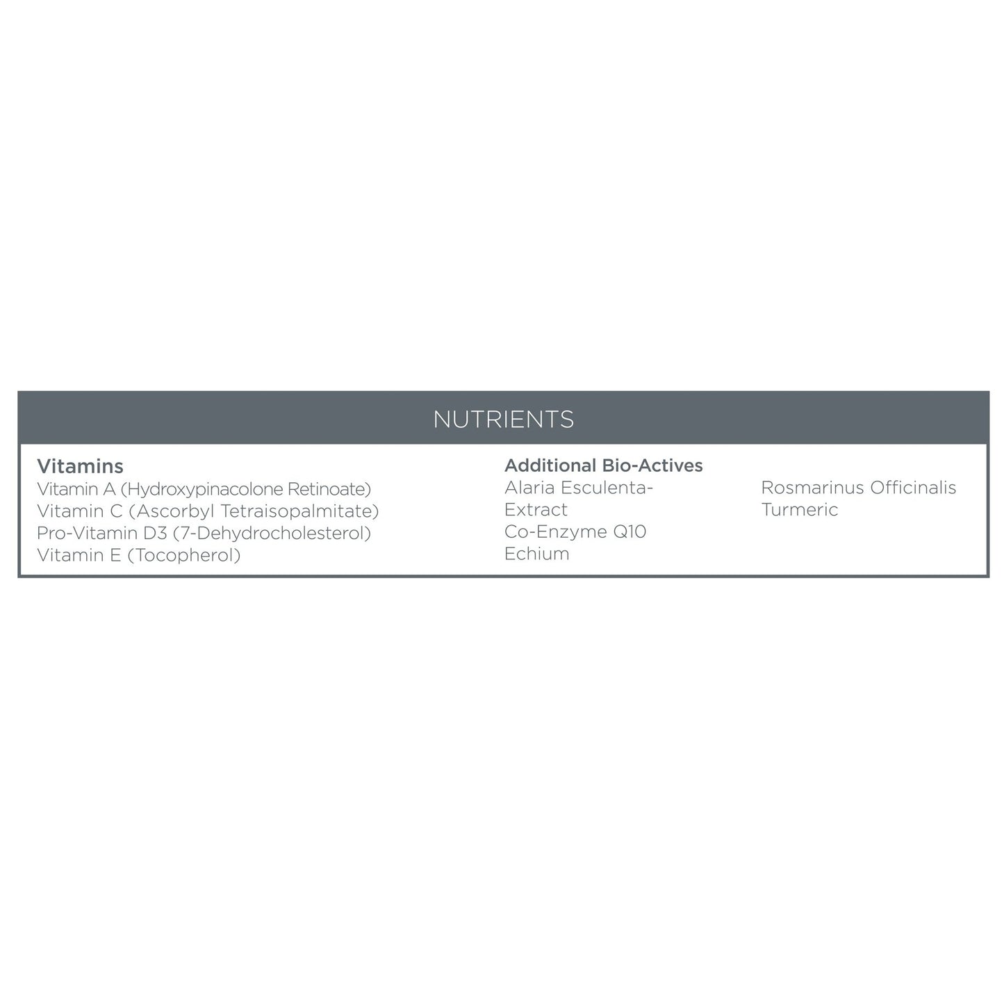 Nutritional Facts Box for OSKIA's Super R Capsules