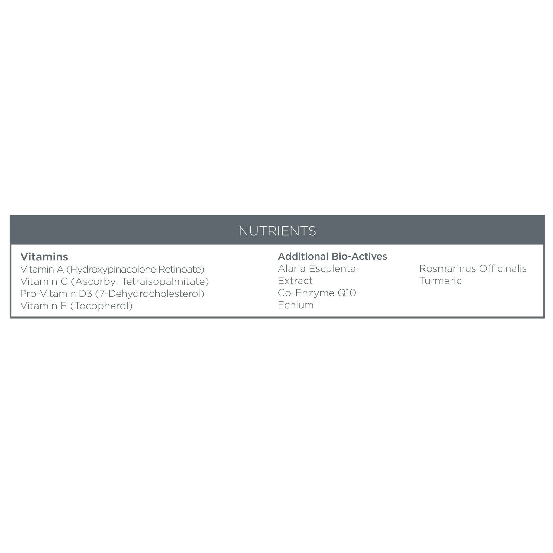 Nutritional Facts Box for OSKIA's Super R Capsules