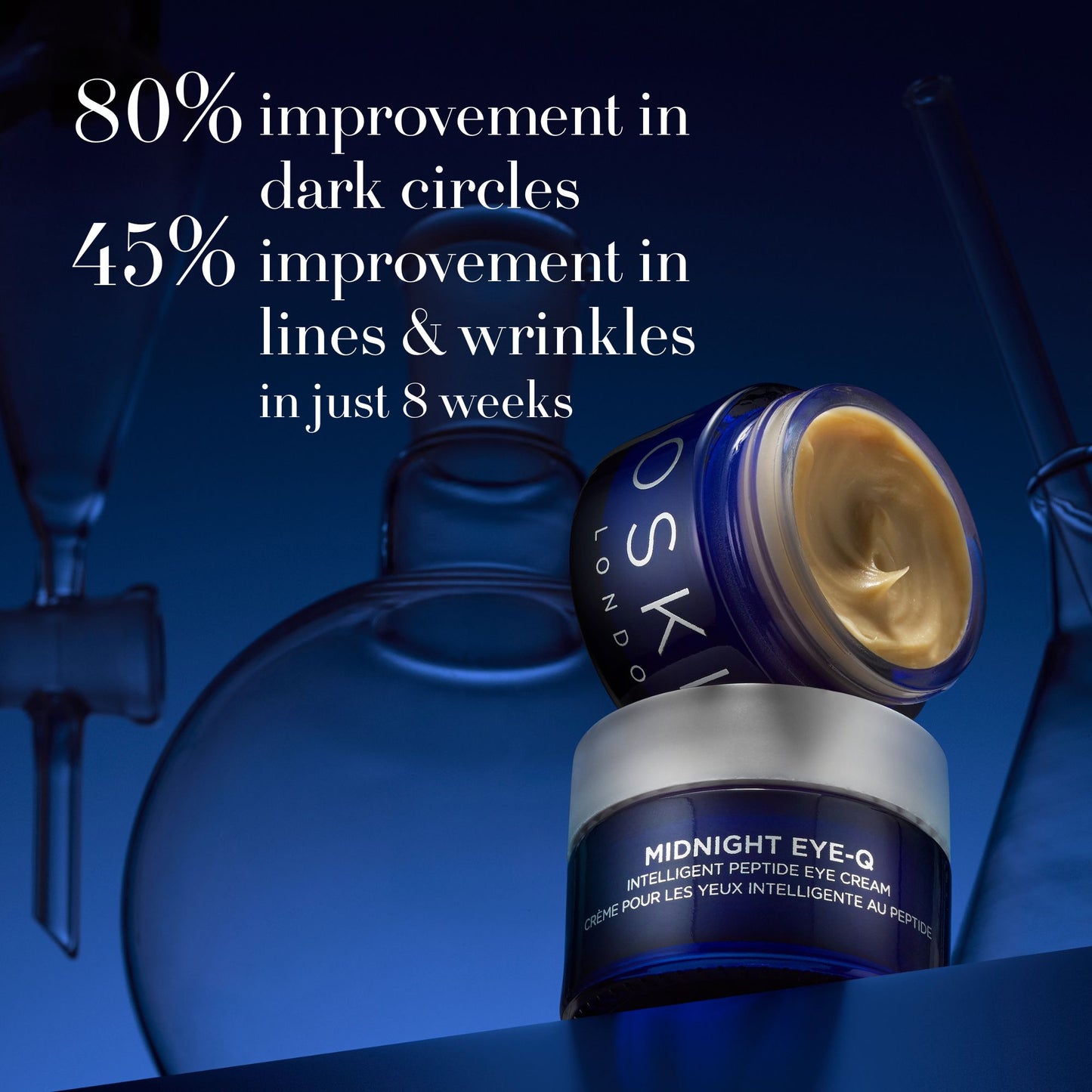 Experience a 80% improvement in dark circles and a 45% improvement in lines &amp; wrinkles in just 8 weeks.